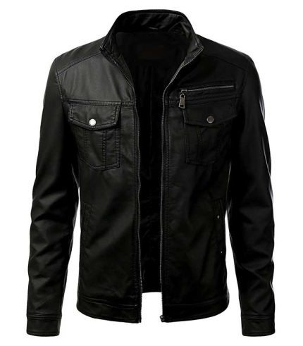 Men Elegant Black Sheepskin Leather Jacket