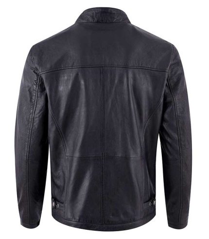 Men Simple Black Biker Leather Jacket 1