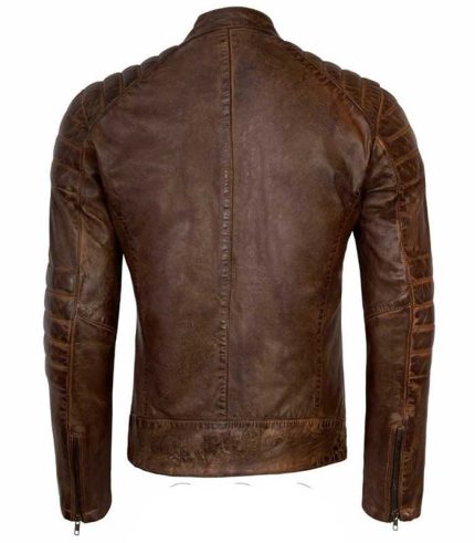 Men Vintage Brown Cafe Racer Leather Jacket 1