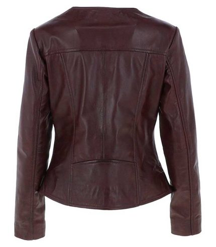Women Burgundy Leather Biker Jacket 1
