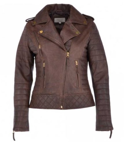 Women Classic Brown Quilted Leather Jacket