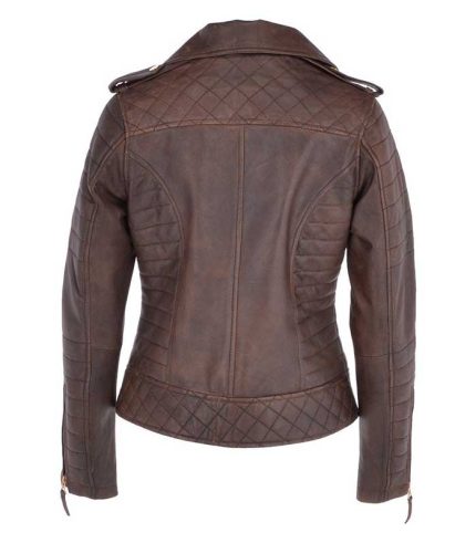 Women Classic Brown Quilted Leather Jacket 1