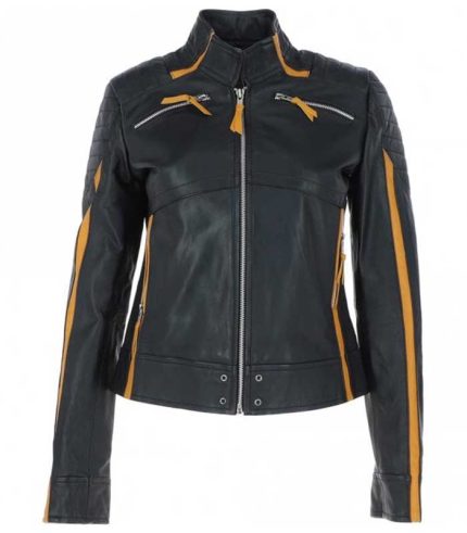Women Classic Design Black Leather Jacket