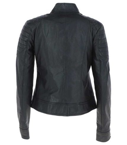Women Classic Design Black Leather Jacket 1