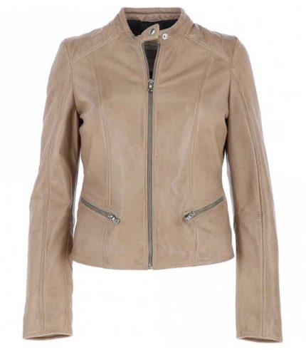Women Classic Ivory Biker Leather Jacket