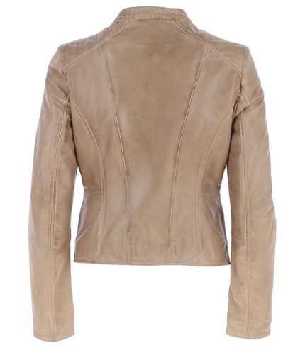 Women Classic Ivory Biker Leather Jacket 1