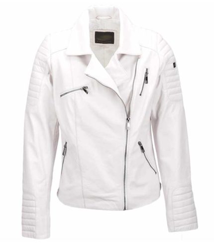 Women Classic White Leather Jacket