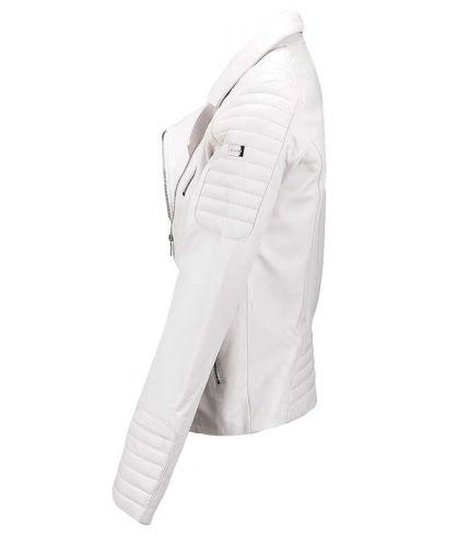 Women Classic White Leather Jacket 1