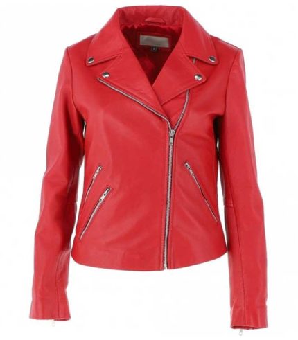 Women Red Leather Biker Jacket