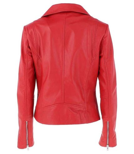Women Red Leather Biker Jacket 1