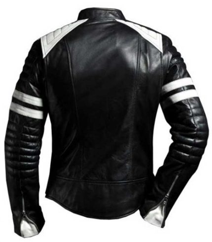 Men Fight Club Black & White Leather Jacket 1