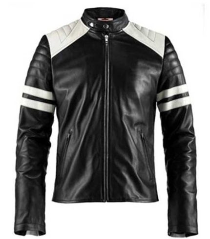 Men Fight Club Black & White Leather Jacket
