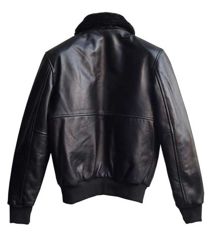 Men Fur Collar Black Leather Jacket 1