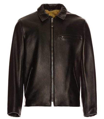 Men Shirt Collar Black Leather Jacket