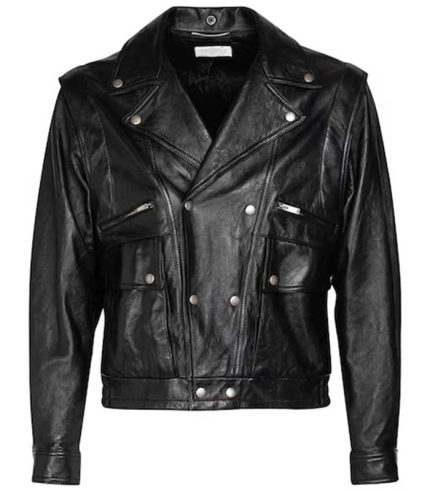 Mens Black Leather Detachable Sleeves Jacket