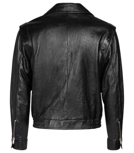 Mens Black Leather Detachable Sleeves Jacket 1