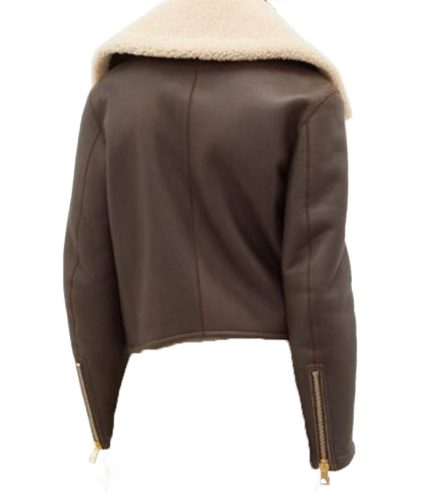 Women Chocolate Brown Shearling Sheepskin Leather Jacket 1